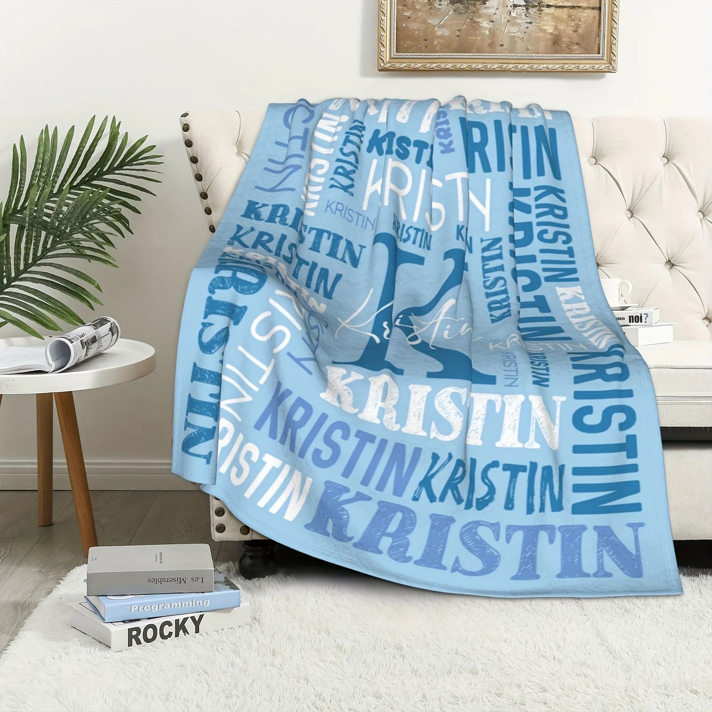 1pc Soft fleece custom name flannel throw blanket | Personalized for son or daughter, vintage style custom gift