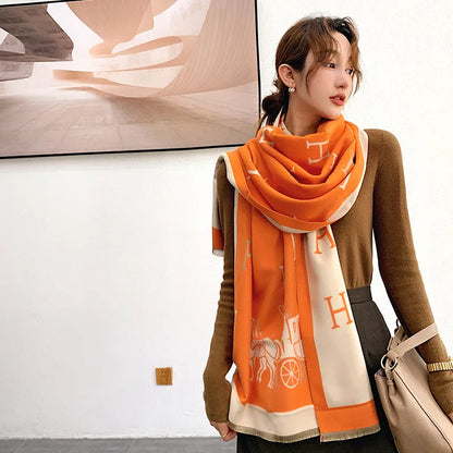 Thickened Cashmere-Like Scarf Women's Versatile Air-Conditioned Room Warmth Fashionable Casual Style All-Season Scarf