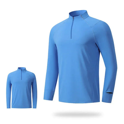 (S-2XL)Quick Dry Running T-shirt Men Zipper Stand Collar Sweatshirt Exercise Traning Fitness Tops Long Sleeve Sport Tee Shirt