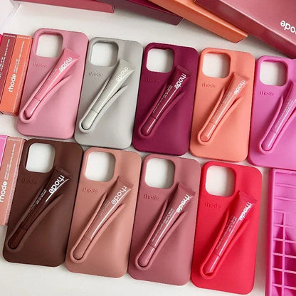 With Box Lipstick Rhode Phone Case for iPhone 16 15 14 13 12 11 Pro Max Plus 16E Makeup Lip Gloss Holder Silicone Back Cover