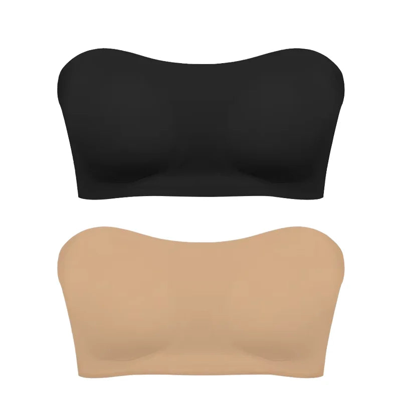 Women's Sexy Strapless Push Up Bra Removable Padded Seamless Ice Silk Top Women Invisible Beauty Back Anti-slip Off-shoulder Bra