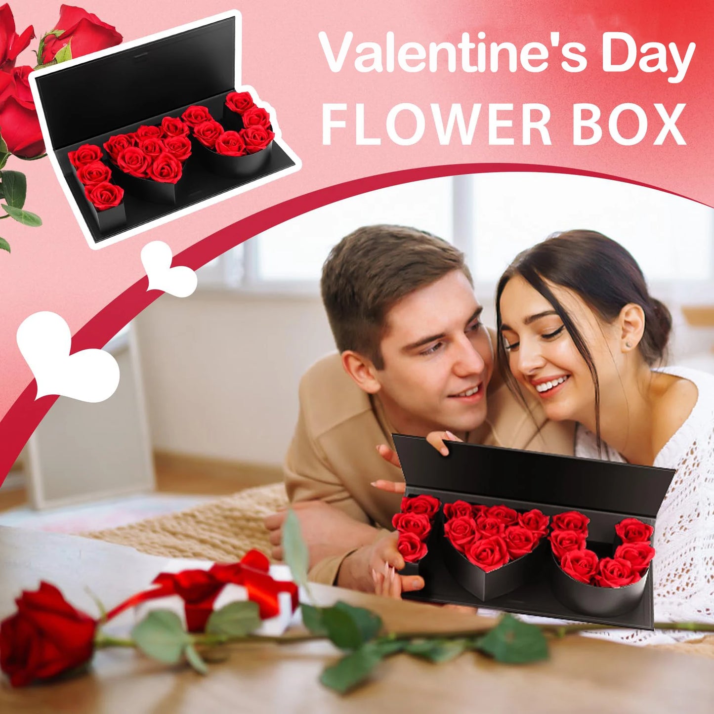 16Pcs Forever Rose I Love You Box Eternal Rose Preserved Flowers for Valentine's Day Birthday Gifts for Her Silk Simulated Roses