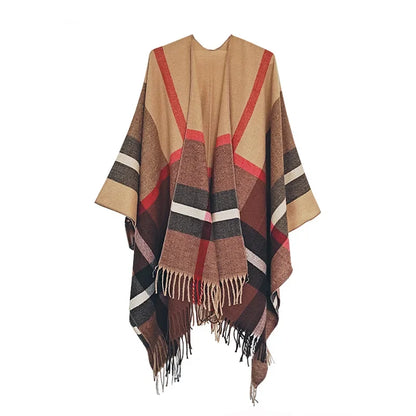 Warmth Women's Open Split Shawl Ethnic Style Geometric Tassel Travel Photography Friendly Winter Wrap Versatile Fashion Accessor