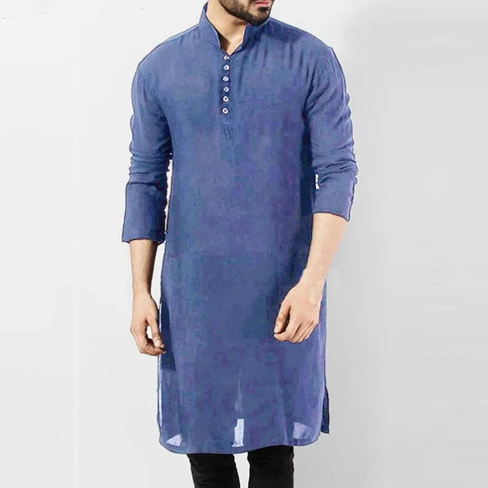 Mens Indian Traditional Kurta Shirt Long Sleeve Ethnic Kaftan Shirt Blouse Tunic Shirts
