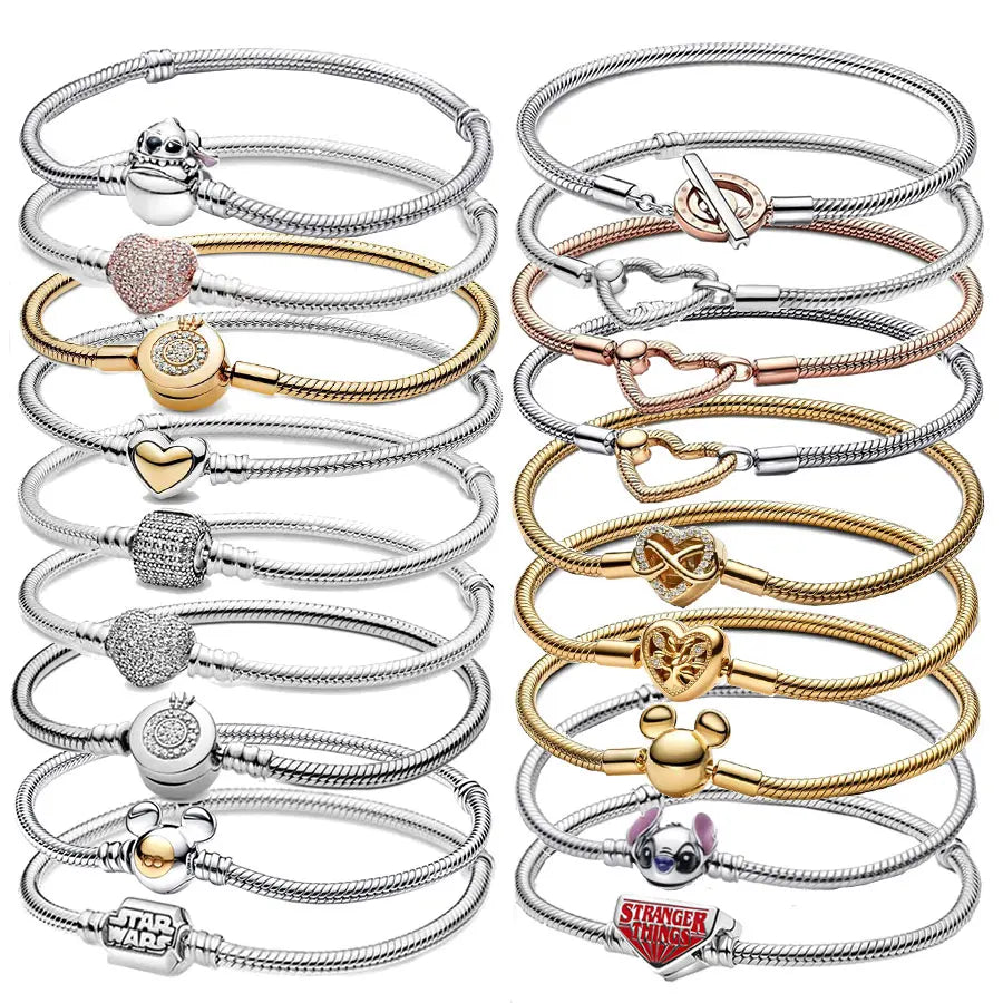 The best-selling S925 sterling silver heart-shaped crown snake bone chain is perfect for the original DlY bracelet! A perfect je