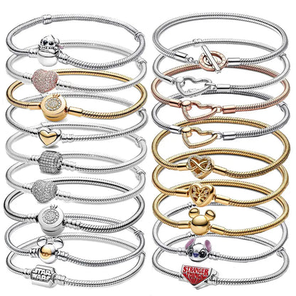 The best-selling S925 sterling silver heart-shaped crown snake bone chain is perfect for the original DlY bracelet! A perfect je