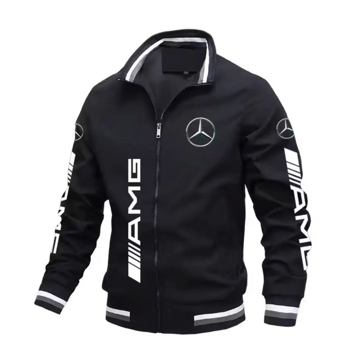 Spring and Autumn Jacket High-Quality Men's Stand Collar Sports Jacket Motorcycle Pilot Print Mercedes-Benz Workwear Motorcycle