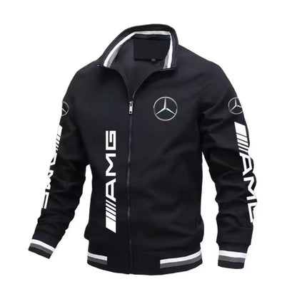 Spring and Autumn Jacket High-Quality Men's Stand Collar Sports Jacket Motorcycle Pilot Print Mercedes-Benz Workwear Motorcycle
