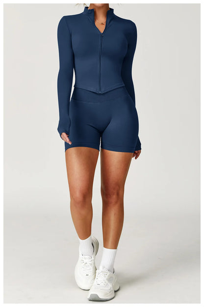 Seamless Yoga Set Gym Clothes 2PCS Women Sportswear Yoga Suits Tracksuits Fitness Long Sleeved Jacket Sports Bra Gym Leggings