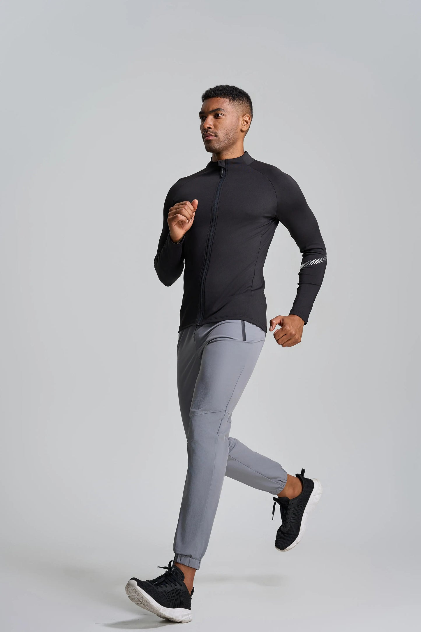 Winter Mens Running Jackets Long Sleeve Full Zipper Training Shirts Workout Sports Sweatershirt Sportswear Elastic Reflective