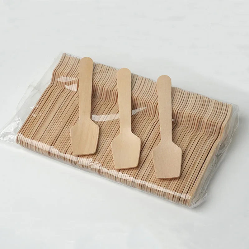 Disposable Wooden Spoon Mini Square Head Tasting Spoon Bulk Party Ice Cream Yogurt Wedding Dessert Small Tableware Honey Spoon