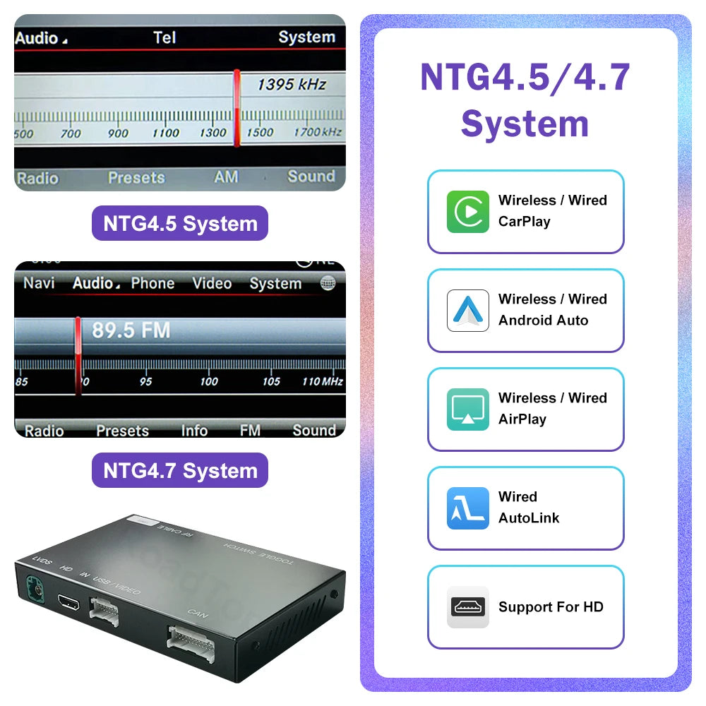 Road Top Wireless CarPlay for Mercedes Benz C Class W204 NTG4.5/4.7 2011-2014 Android Auto Mirror Link AirPlay Car Play