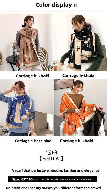 Thickened Cashmere-Like Scarf Women's Versatile Air-Conditioned Room Warmth Fashionable Casual Style All-Season Scarf