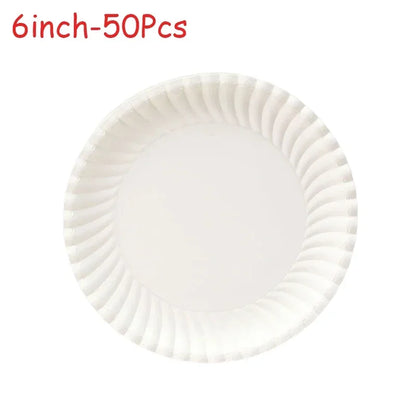 50/100Pcs 6inch Disposable Paper Plate Round Cake Dessert Snack Tray For Birthday Wedding Xmas BBQ Party Kids Painting Plates