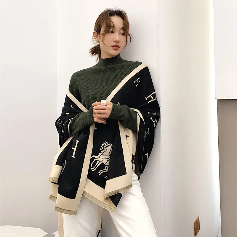 Thickened Cashmere-Like Scarf Women's Versatile Air-Conditioned Room Warmth Fashionable Casual Style All-Season Scarf