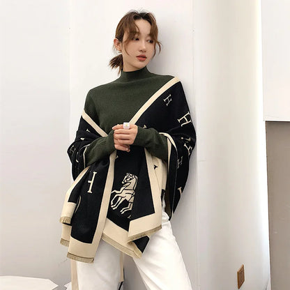 Thickened Cashmere-Like Scarf Women's Versatile Air-Conditioned Room Warmth Fashionable Casual Style All-Season Scarf