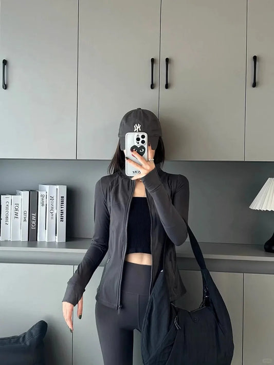 Yoga clothing, slim-fitting women's sports spring jacket, breathable quick-dry sports pure color jacket, female tight-fitting