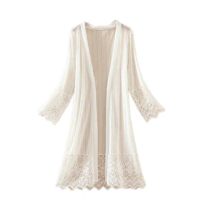 2025 New Fashion Spring Summer Women Lace Cardigan Blouses Sun Protection Clothings Lady Midi-long Beach Shirts Outwear WZ2455