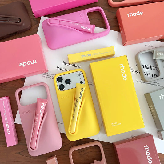 With Lip Gloss Phone Case for iPhone 17  Pro Max Plus Lipstick Silicone Lemontini Gray Ribbon Box Cover