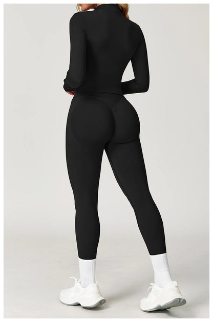Seamless Yoga Set Gym Clothes 2PCS Women Sportswear Yoga Suits Tracksuits Fitness Long Sleeved Jacket Sports Bra Gym Leggings