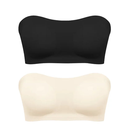 Women's Sexy Strapless Push Up Bra Removable Padded Seamless Ice Silk Top Women Invisible Beauty Back Anti-slip Off-shoulder Bra