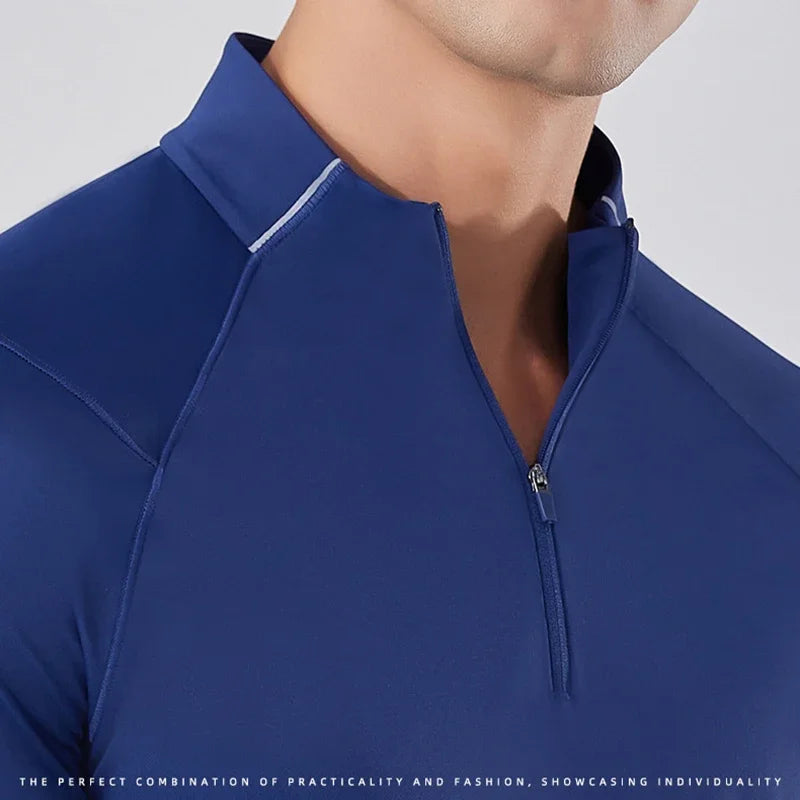 (S-2XL)Quick Dry Running T-shirt Men Zipper Stand Collar Sweatshirt Exercise Traning Fitness Tops Long Sleeve Sport Tee Shirt