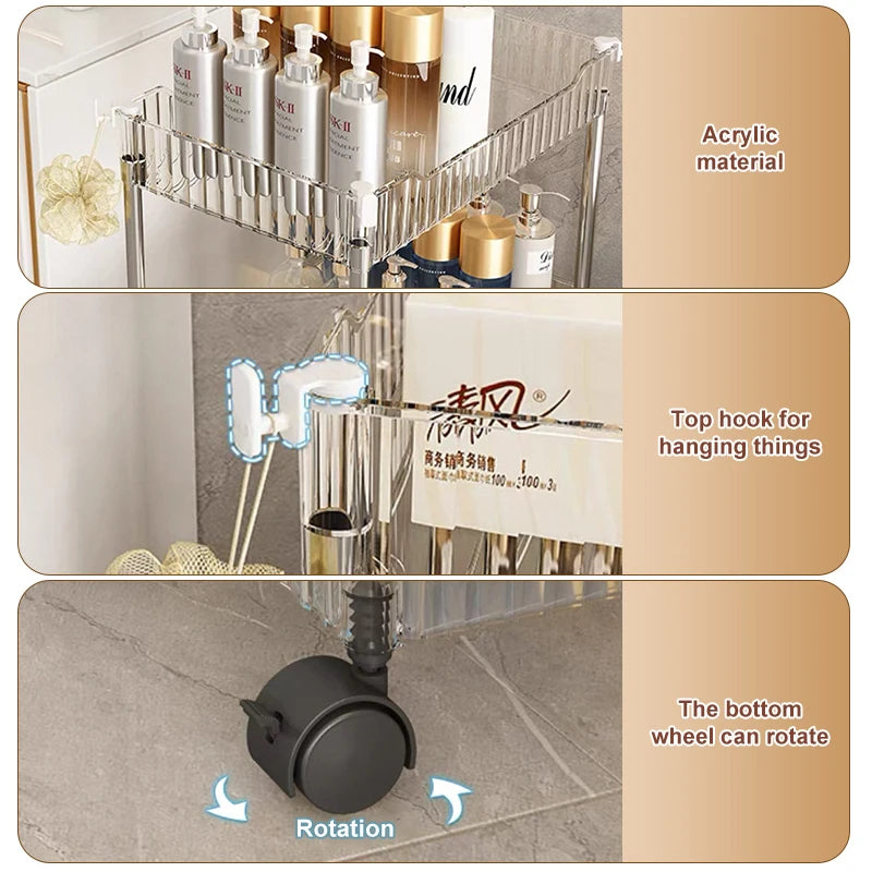 Mobile Storage Rack Trolley Organizer With Wheels Acrylic Narrow Slit Storage Cabinet Bathroom Home Multi-layer Organizer