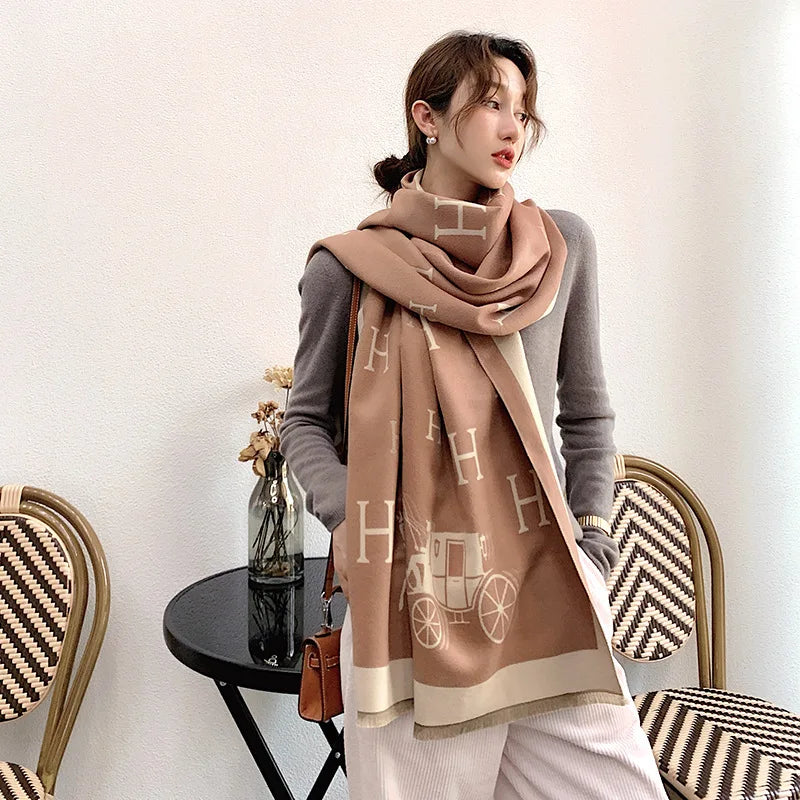 Thickened Cashmere-Like Scarf Women's Versatile Air-Conditioned Room Warmth Fashionable Casual Style All-Season Scarf