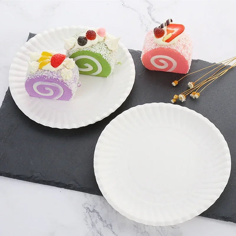 50/100Pcs 6inch Disposable Paper Plate Round Cake Dessert Snack Tray For Birthday Wedding Xmas BBQ Party Kids Painting Plates