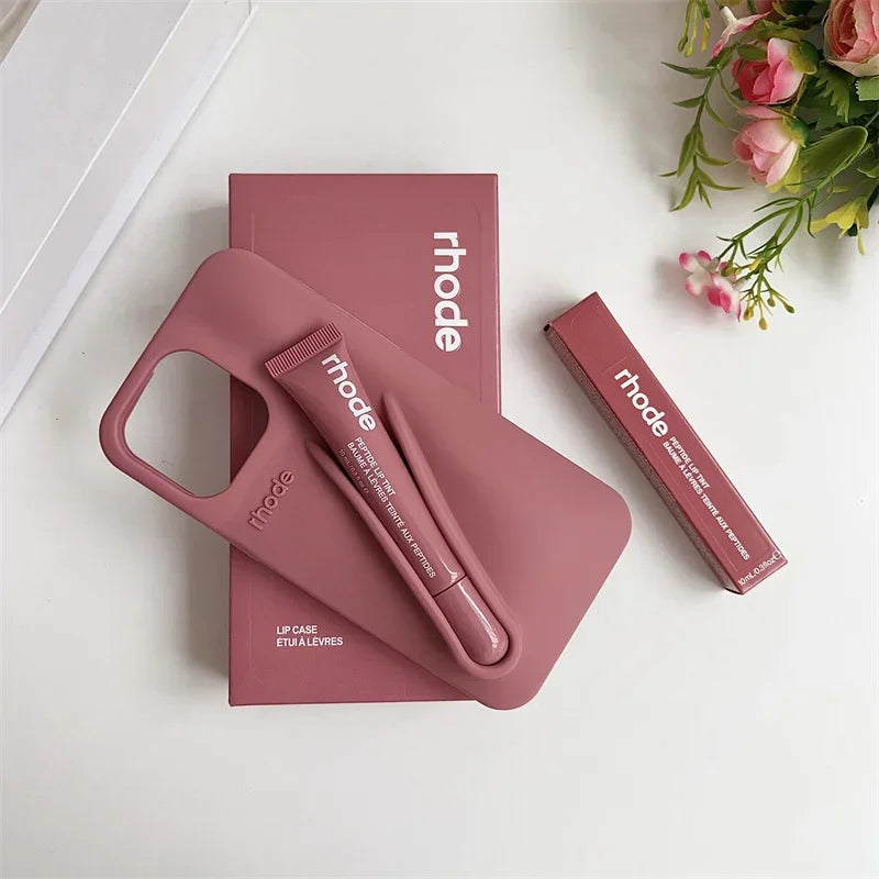 With Box Lipstick Rhode Phone Case for iPhone 16 15 14 13 12 11 Pro Max Plus 16E Makeup Lip Gloss Holder Silicone Back Cover