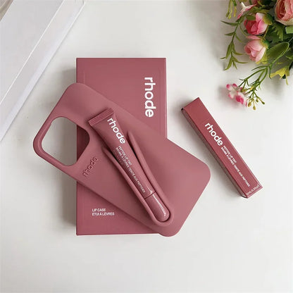 With Box Lipstick Rhode Phone Case for iPhone 16 15 14 13 12 11 Pro Max Plus 16E Makeup Lip Gloss Holder Silicone Back Cover