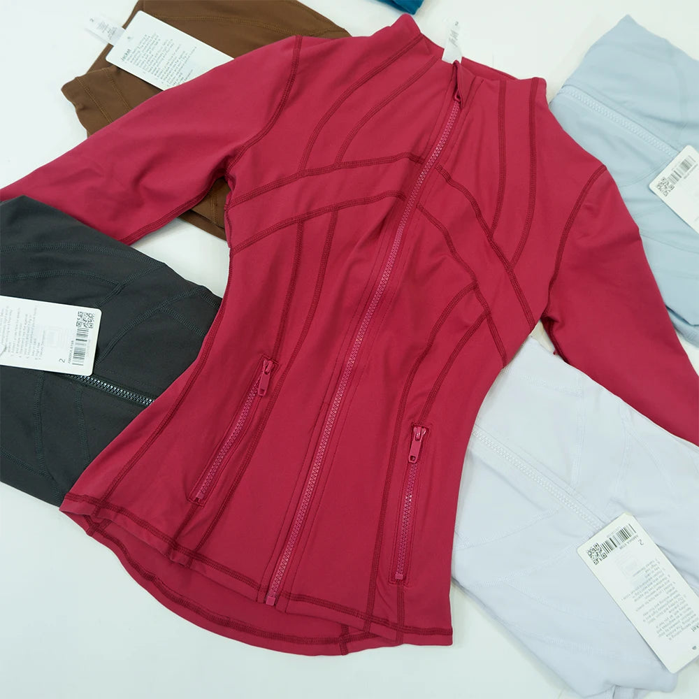 Yoga clothing, slim-fitting women's sports spring jacket, breathable quick-dry sports pure color jacket, female tight-fitting