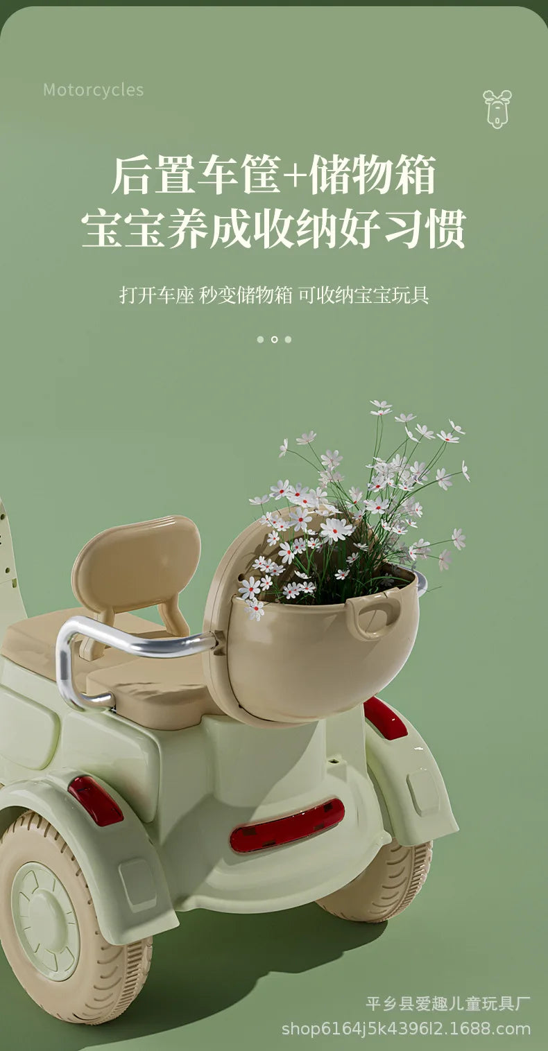 12V 4.5AH Remote Control New Baby's Two-Person Three-Wheel Electric Toy Children's Motorcycle With Double Seat