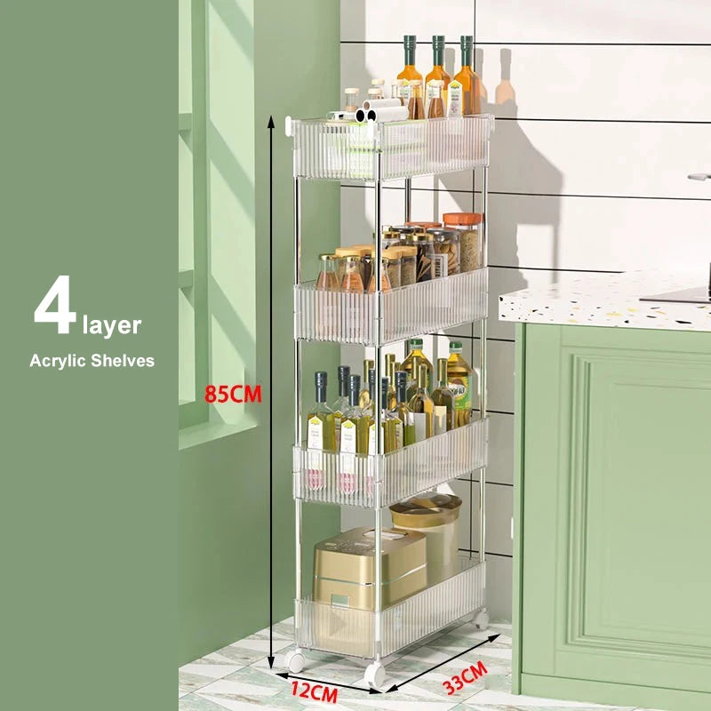 Mobile Storage Rack Trolley Organizer With Wheels Acrylic Narrow Slit Storage Cabinet Bathroom Home Multi-layer Organizer
