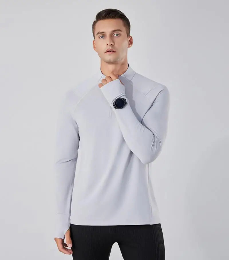 (S-2XL)Quick Dry Running T-shirt Men Zipper Stand Collar Sweatshirt Exercise Traning Fitness Tops Long Sleeve Sport Tee Shirt