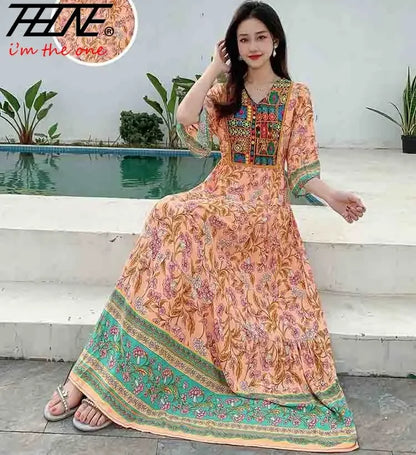 Indian Dress for Women Summer Embroidery Chic Elegant Party Dresses Clothes Vintage Long Maxi Prom Bohemian Beach Robe Vestidos