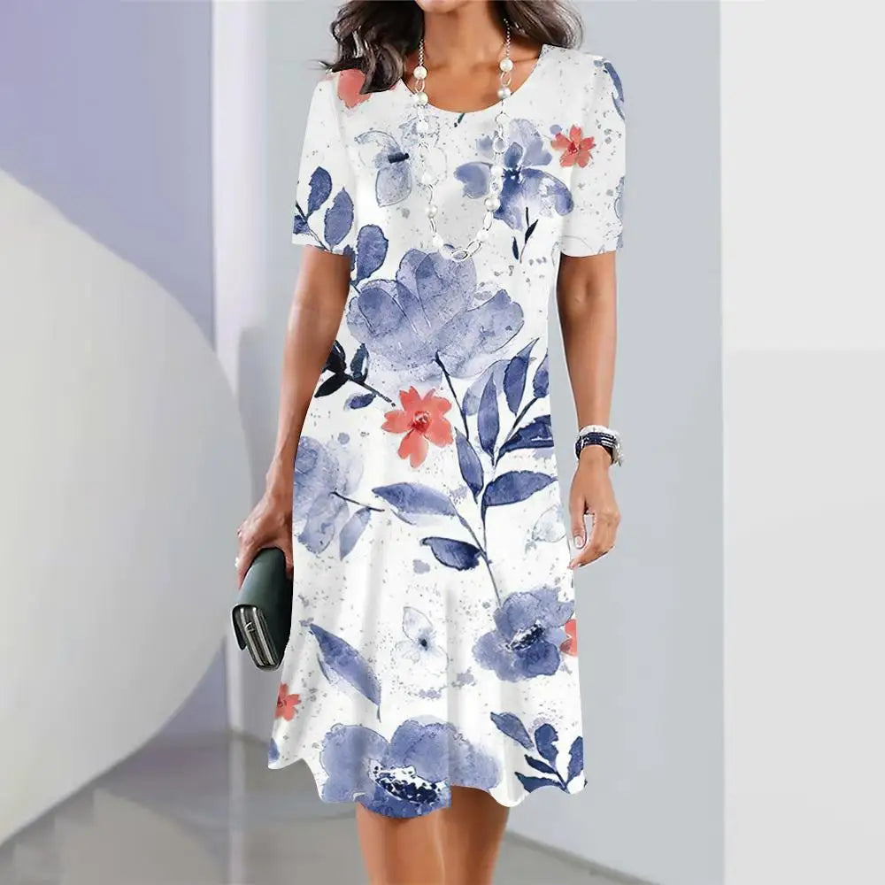 2024 Summer New Chinese Style Floral Print Women's Dresses Female Elegant Dresses Plus Size Long Dresses Women's Clothing