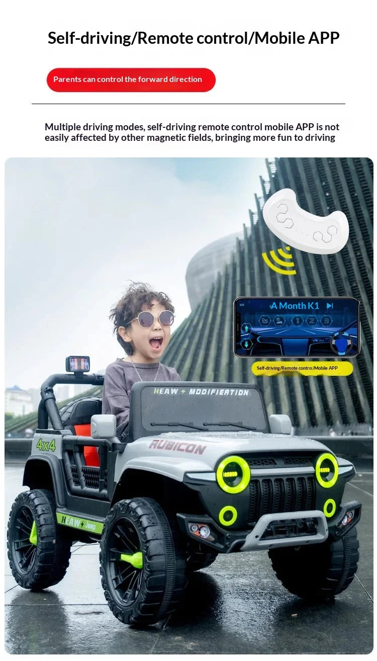 12V Kids Electric 4 Wheel Drive Off-Road Toy Rechargable Battery Car Sit By Child With Remote Control And LED Light