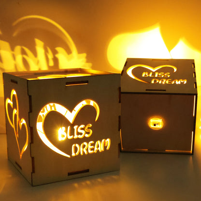 Romantic Ambient Light, Love - Heart Shaped Hollow - Out Wooden Night Light, Warm Decor, Romantic "Heart" Choice