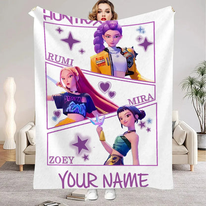 1PC Custom Name K-Pop Demon Hunters Blanket Girls Boys Plush Throw Blanket Novelty Warm Blanket All Season Gift