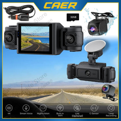 Dash Cam W/ IR Night Vision Loop Recording 3" IPS Screen 360° Rotatable 1080P 4 Camera Front/Rear/Left/Right Cars Driving DVR