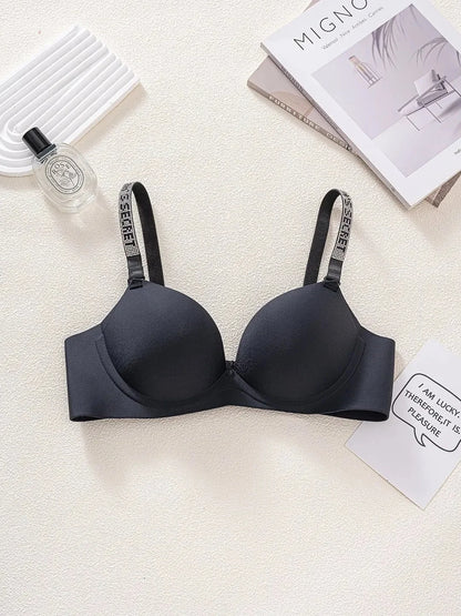 Wireless Letter Strap Bra Women's Summer Thin Comfortable Small Chest Gathered Look Big Sexy Anti-Sagging Exposed Bra