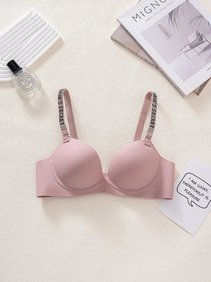 Wireless Letter Strap Bra Women's Summer Thin Comfortable Small Chest Gathered Look Big Sexy Anti-Sagging Exposed Bra