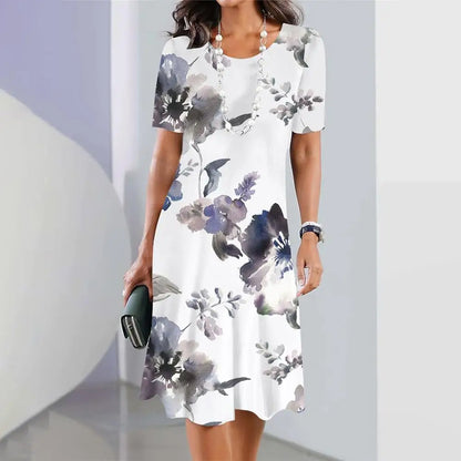 2024 Summer New Chinese Style Floral Print Women's Dresses Female Elegant Dresses Plus Size Long Dresses Women's Clothing
