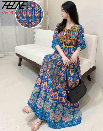 Indian Dress for Women Summer Embroidery Chic Elegant Party Dresses Clothes Vintage Long Maxi Prom Bohemian Beach Robe Vestidos
