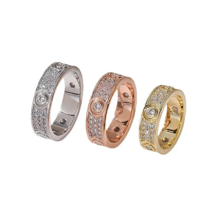 Three Row Zircon Luxury Closed Ring Finger Ring Cross Border Jewelry Gold Plated Copper Elegant Ring for Women Fashionable Ge...