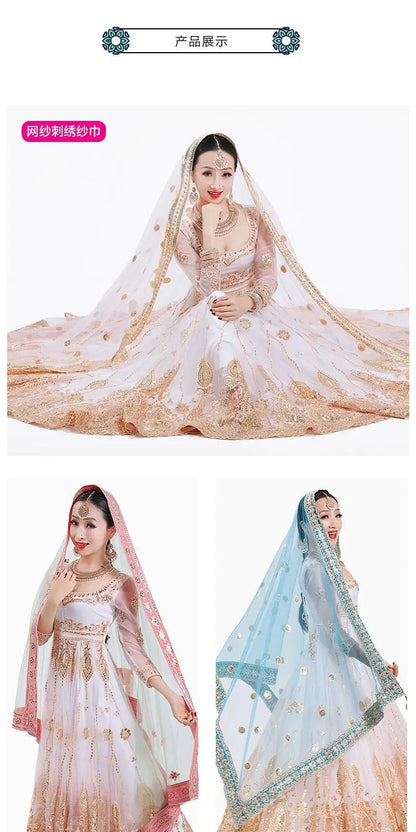 2025 indian traditional sari gauze embroidery exotic style women veil ethnic elegant long shawl women elegant indian shawl s590