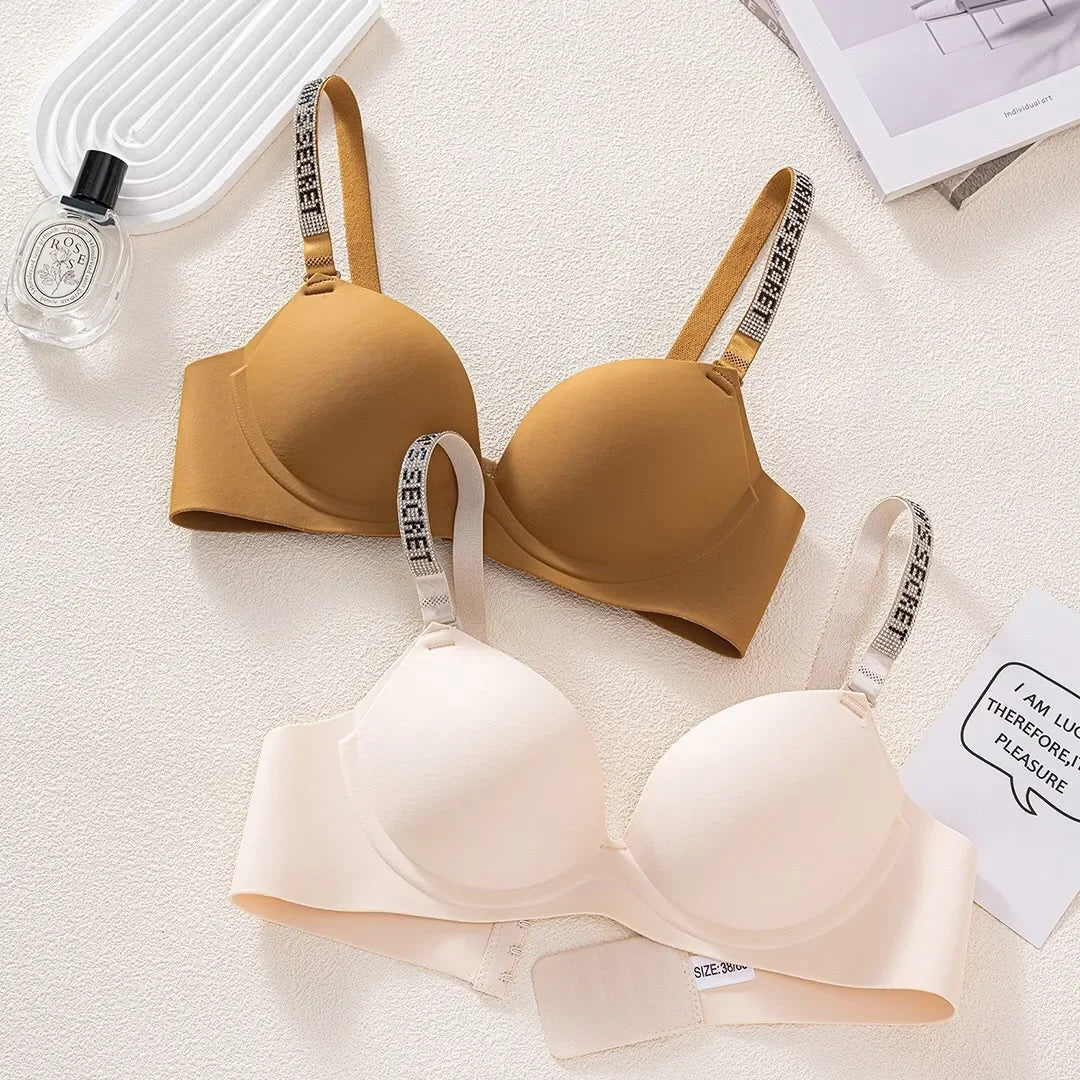 Wireless Letter Strap Bra Women's Summer Thin Comfortable Small Chest Gathered Look Big Sexy Anti-Sagging Exposed Bra