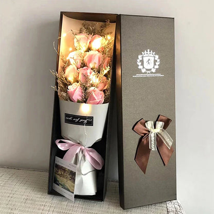 1Pc Creative Valentine's Day Mother's Day Birthday Party Rose Flower Gifts Handmade 11 Rose Soap Bouquet Little Bear Gift Box