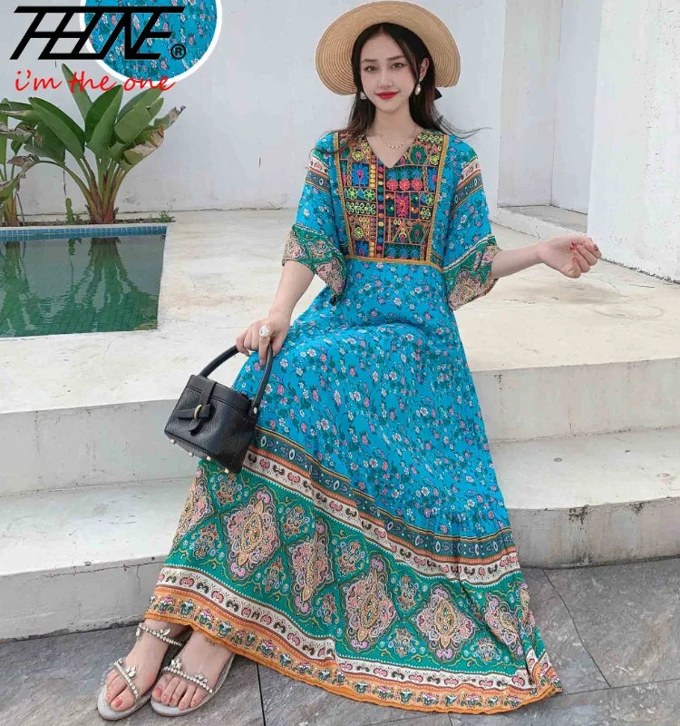 Indian Dress for Women Summer Embroidery Chic Elegant Party Dresses Clothes Vintage Long Maxi Prom Bohemian Beach Robe Vestidos